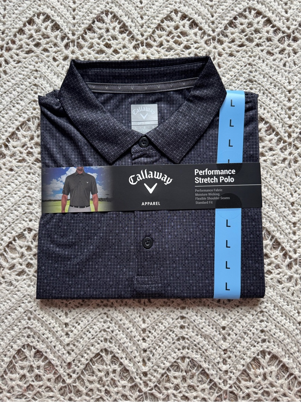 NWT Callaway Men's Golf Black Microprint Performance Stretch Polo Size Large